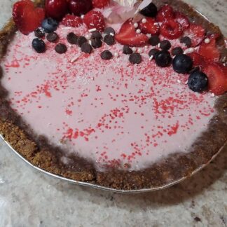 Pistachio, strawberry & rose tart